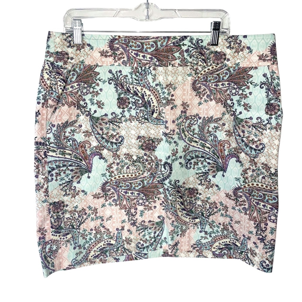 Talbots Women’s Pencil Skirt Floral Paisley Print Pastel Pink Blue Size 16 NWOT